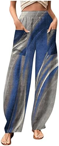 Cvjetne hlače za žene Ljetne boho joge hlače duge široke noge joggers hlače protočne elastične gamastice s džepovima