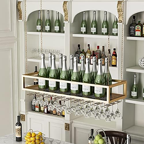 Keppd stalak za boce za vino s nosačem za staklo viseće vino za skladištenje vina, strop za ukrašavanje polica za stalak za stakleni
