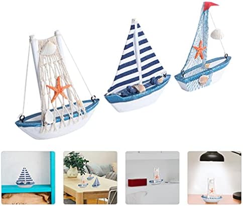 Doitool torta ukrašavanje 3pcs jedrilica model dekor drveni jedrilica model s ribarskom mrežom dekor vintage brodski model za plažu