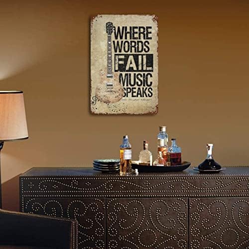 Leizentin Vintage Tin Sign Gitara gdje riječi ne uspije glazba govori kućni bar plakat zidni dekor retro metalni znak 8x12inch
