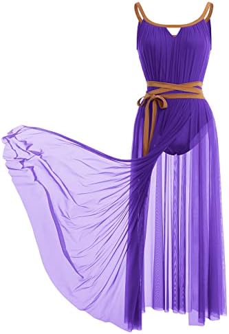 AFAVOM ženska lirična plesna haljina s remenom suvremeni plesni kostim duga mreža Flowy Split Split Chifon Tille suknja