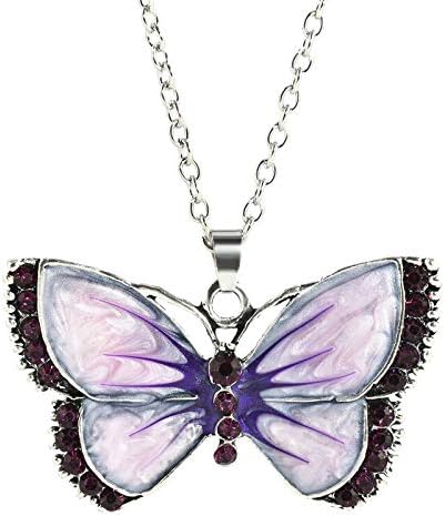; Ženski modni nakit emajl leptir kristal srebrni privjesak lanac ogrlica;