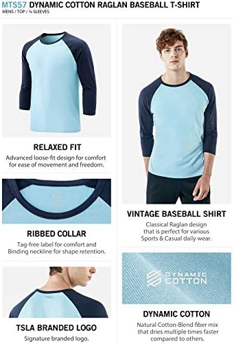 TSLA muške 3/4 košulje za bejzbol rukave, ležerne dinamične pamučne raglan majice, atletski sportski dres košulja vrh