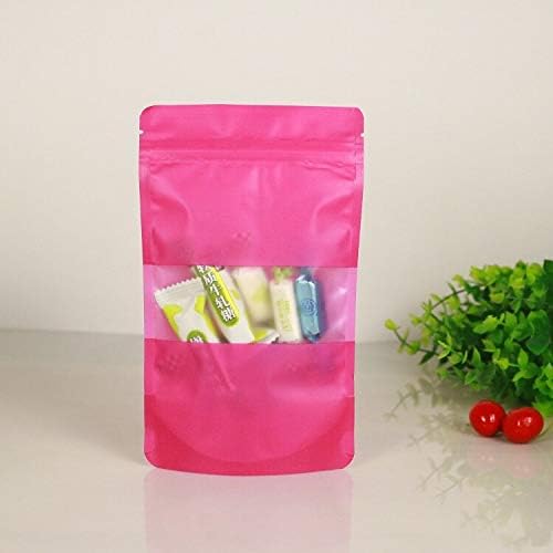 100 kom / lot šarena stojeća plastična vrećica s matiranim prozorom i patentnim zatvaračem vrećice za pakiranje hrane, voća i čaja