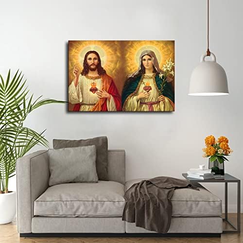 Sveto srce Isusovo i besprijekorno Srce Isusova katolička plakata slika religiozno platno tiskano Kristovo zid umjetnik dnevni boravak