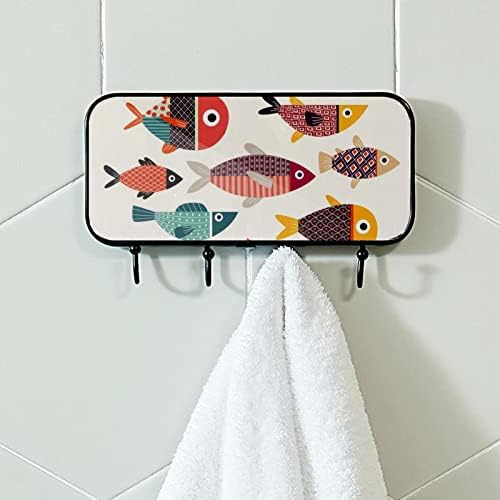 Šarene ribe Print kaput stalak zidni nosač, ulazni kaput s 4 kuka za kaput za kaput ručnika za ručnike haljine u kupaonici ulaz u dnevni