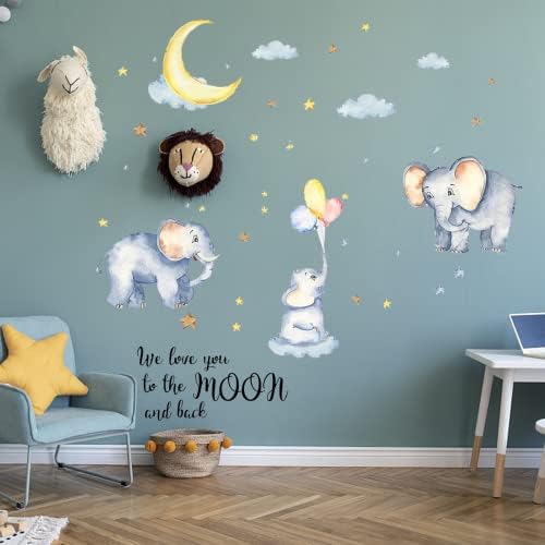 Akvarel naljepnice na zidu slon mjesec balon Zidne naljepnice samoljepljive za vrtić dnevni boravak uređenje spavaće sobe kućna dječja
