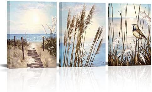Lovehouse Obalna slika plaža zidna umjetnost 3 ploča Sažetak morske ptice plaža zalazak sunca Umjetnička djela Otisci morski peravi