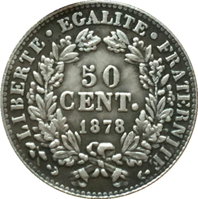 1878. Francuski novčić čisti bakreni srebrni zbirki za hanzij kovanice Antikni srebrni dolar može puhati