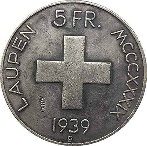 Izazov kovanica Švicarska 1939. 5 Franken Battle of Laupen Coins Coins Kopirajte ukrase Zbirke poklona kolekcija novčića