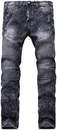 Andongnywell muški srednji struk naklonjeni biciklista mršavi rastezljivi traperice Slim Fit traper hlače s patentnim džepom Deco