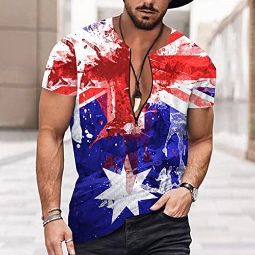 Ljetne muške košulje casual stilske muške ljetne zastave Dana neovisnosti s digitalnim 3-inčnim patentnim zatvaračem, majice od smokinga