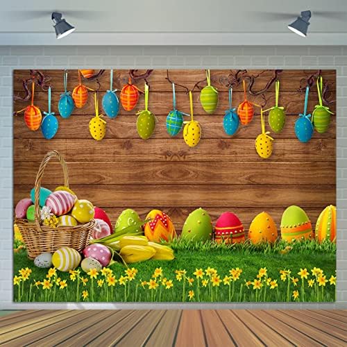 Proljetne sretne uskrsne pozadine za fotografiranje rustikalni drveni zid šarena jaja Foto Pozadina za malu djecu pribor za uskrsnu