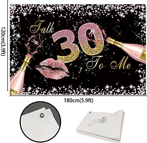 Crno-ružičasta pozadina šampanjca od šampanjca za usne od 30 do 30. rođendana, ukras za zabavu od bakrenih grommeta