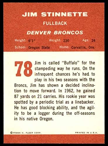 1963. Fleer 78 Jim Stinnette Denver Broncos Ex/Mt Broncos Oregon St.