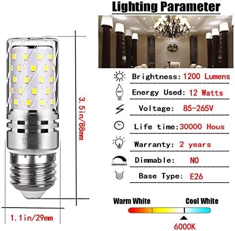 LED lampe za svijeće od 926, LED lampe za svijeće od 12 vata, ekvivalent od 100 vata, 1200lm, hladne bijele LED svjetiljke od 6000