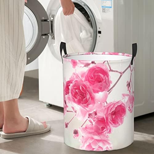 Velika košara za rublje s printom ružičastog cvijeća s ručkom, sklopiva vodootporna košara za rublje za spavaću sobu, mala kupaonica