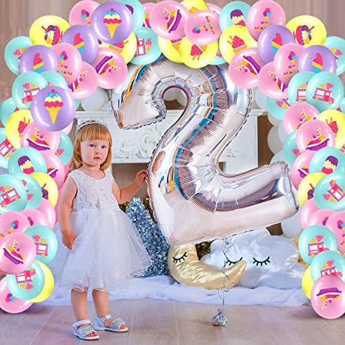 60 pakiranja sladoled zabave baloni ukrasi, 12 inčni špriceji zabava konfeti lateks baloni za djecu slatko ljeto sladoled rođendanski