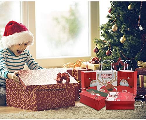 Božićne papirnate vrećice 8 komada srednje i male papirnate poklon vrećice za višekratnu upotrebu s ručkama savršene za Božićne novogodišnje