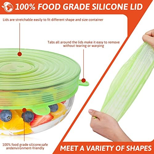 24 pakiranja silikonskih elastičnih poklopaca, silikonski poklopci 6 različitih veličina, siguran silikon za hranu za većinu spremnika,