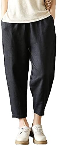 Maiyifu-GJ Capri hlače za žene povlače labave lanene lanene hlače Elastični struk udobne hlače sa širokim nogama