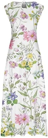 LCZIWO Ženska ljetna haljina za cvjetni print za cvjetni print Hocus bez rukava Maxi haljine za žene Sundresses sa džepovima