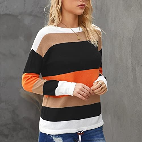 Ženski džemperi pruga boja blokira srednje dugo labavo pulover iz okruglog vrata dna dna
