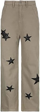 Ženske vintage ulične zvijezde Patchwork hlače povremene labave hlače visoki struk s džepovima elastični struk modni retro