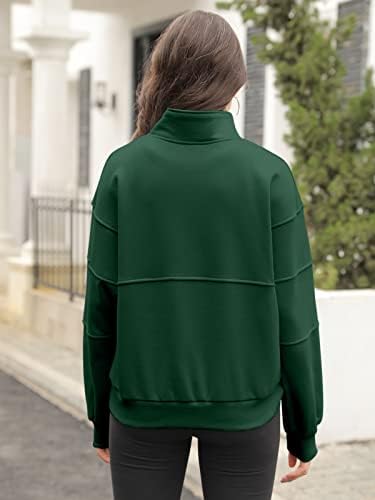 Langwyqu ženske predimenzionirane dukseve kapuljače 1/2 patentni zatvarač dugih rukava pulover pulover usjeva vrhovi y2k odjeća s džepom