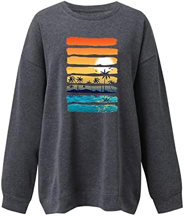 Toupko grafičke dukseve za žene zalazak sunca plaža palma tiskanje puloverske majice pulover labava fit dugih rukava jesen vrh