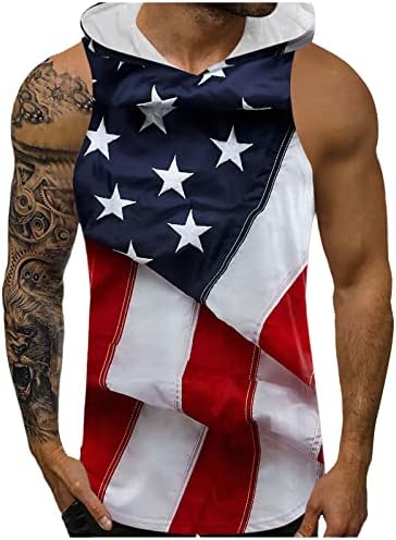 Muški retro patriotska američka zastava za vježbanje tenkovske vrhove s kapuljačom atletskim majicama mišićima majice mišića s džepovima