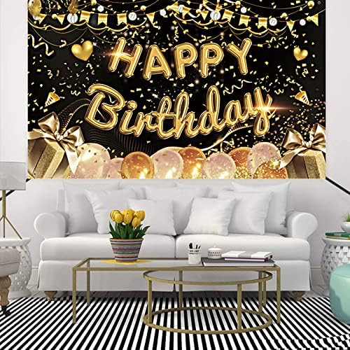 Banner za rođendanske zabave, veliki pozadinski natpis Za Sretan rođendan, pozadina za fotografiranje balona od crnog zlata, ukrasi