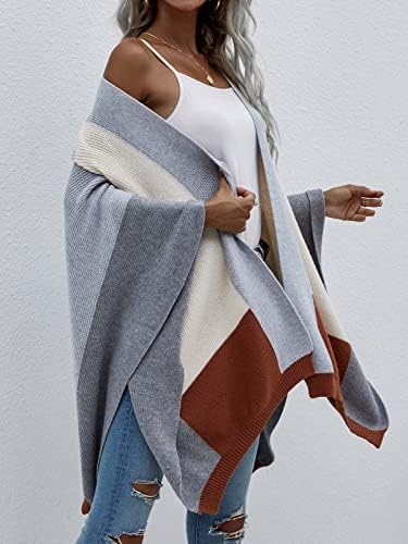 Preveliki kardigan za žene otvoreni prednji pleteni colorblock šal poncho rta za jesen labavi casual cover up džemper