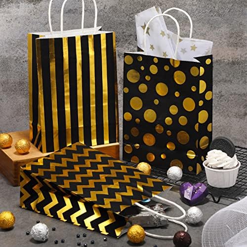 12kom zlatno-crne vrećice za zabave metalne zlatno-crne poklon vrećice s ručkom crne i zlatne vrećice za poslastice za zlatno-crne