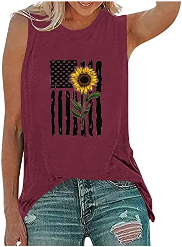 USA TENK TOPS Žene smiješne grafičke košulje suncokreta 4. srpnja Košulja bez rukava Patriotske zvijezde Stripes Racerback prsluk