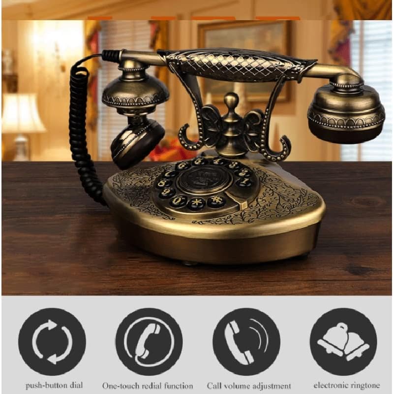 ZLXDP Vintage Desk Telefon Antique stil Gumb Dial Metal Telefon, elektroničke melodije zvona, ukras za kućni ured