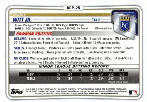 2020. Bowman Chrome Prospects Baseball BCP-25 Bobby Witt Jr. Pre-Rookie Card-1. Bowman Chrome Card