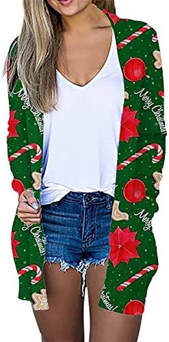 Božićni kardigan za žene 2022 udobno ležerno lagano otvoreni prednji kardigan majice dugih rukava