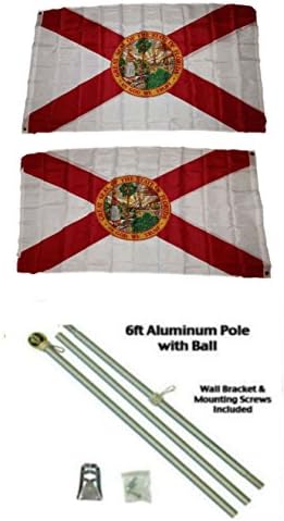 AES State of Florida 3'x5 'Poliester 2 Ply dvostrana zastava sa 6' aluminijskim zastavom Pole komplet s kuglom u boji zlatne boje