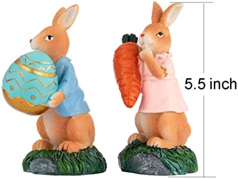 Uskrsni zeko figurice 2 Pakiranje s mrkvom i jajima polirezine zečice ukrasi proljetni dekor dekor zečja figurica ukras za zabavu za
