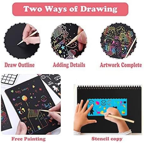 YesOgreat Scratch Art Books for Kids, Rainbow Scratch Papir Black It Off Art Crafts Napomene ploče s 1 drvenim olovkom za najbolje