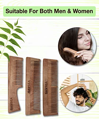 Savsea neem drveni češalj za muškarce i žene pakiranje od 3 kombinirane i bambusove pamučne ušne pupoljke 480