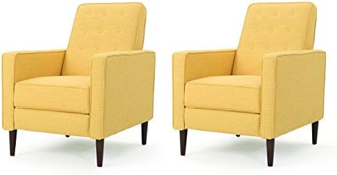 Moderne stolice od tkanine iz sredine stoljeća, set od 2 komada, prigušeni žuti / tamni Espresso