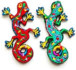 Th set od 2 sićušna mini salamander gecko lizard logotip slatka crtića šivanje željezo na vezenim applique značke zakrpa za patch odjeća