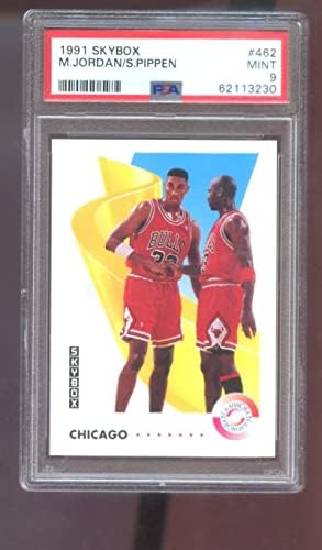 1991-92 Skybox 462 Michael Jordan Scottie Pippen PSA 9 Ocijenjena košarkaška karta NBA 91-92 1991-1992 Timski rad Chicago Bulls