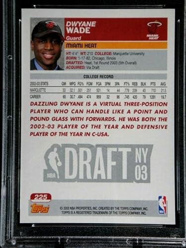Dwyane Wade PSA/DNK potpisana 2003 Topps Rookie Card 225 MENT AUTOGRAFA Autograf autografa - košarkaške ploče rookie kartice