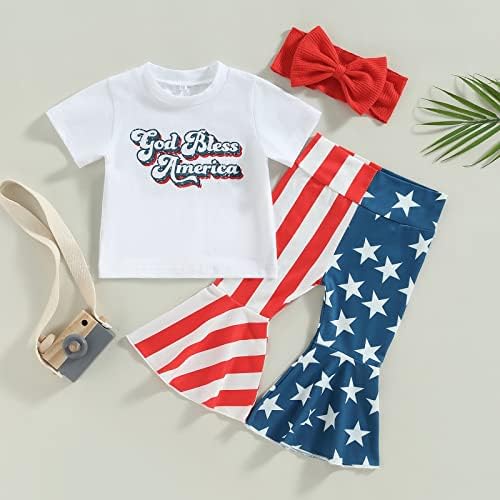 Aeemcem Toddler Djevojčica 4. srpnja Outfit majica s kratkim rukavima American Flated Pants Set Set Memorial Day Outfit