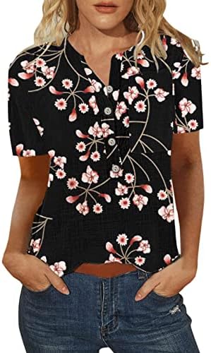 Ženske ležerne modne gumbe za ispis cvijeća O vrat kratki rukavi vrhovi majice majice majice majice majice