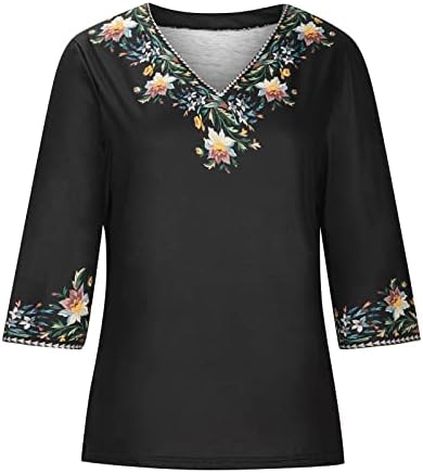T košulje v vrat za žene, žene ležerne tiskane v-Neck 1/2 rukav labave majice ljetne bluze pulover vrhovi